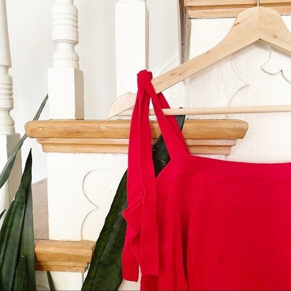 J. crew Red tie cold shoulders sweater cotton sz S - Picture 2 of 7